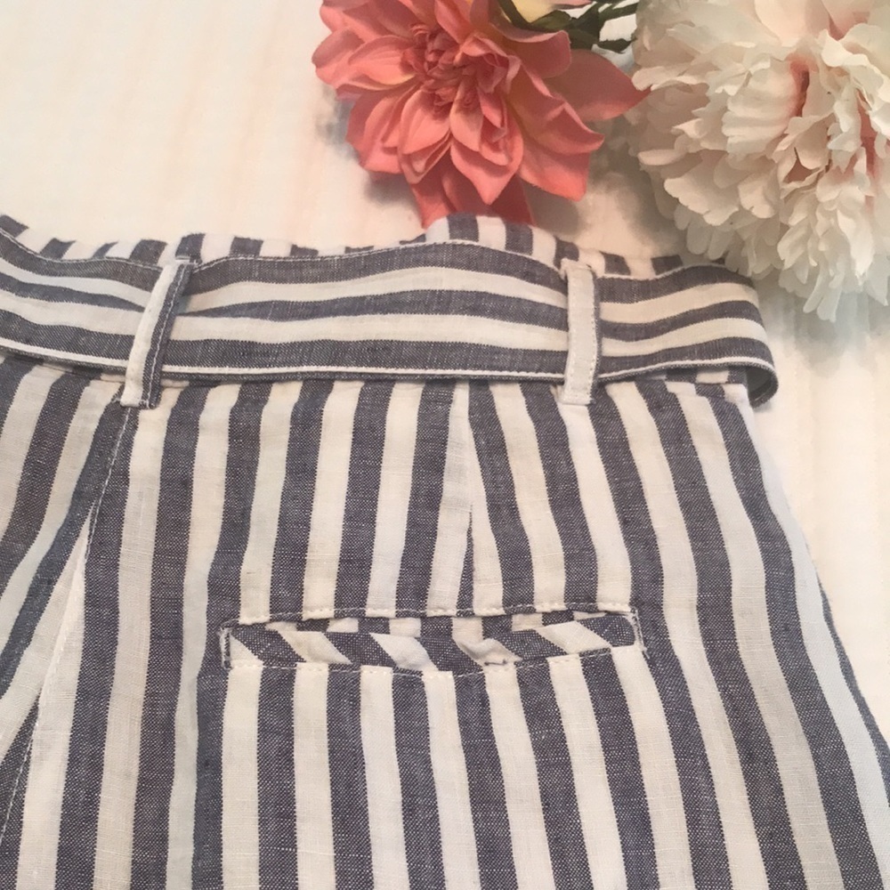 Cynthia Rowley 100% Linen Striped Paper Bag Shorts High Waisted Size 8 - Picture 8 of 11